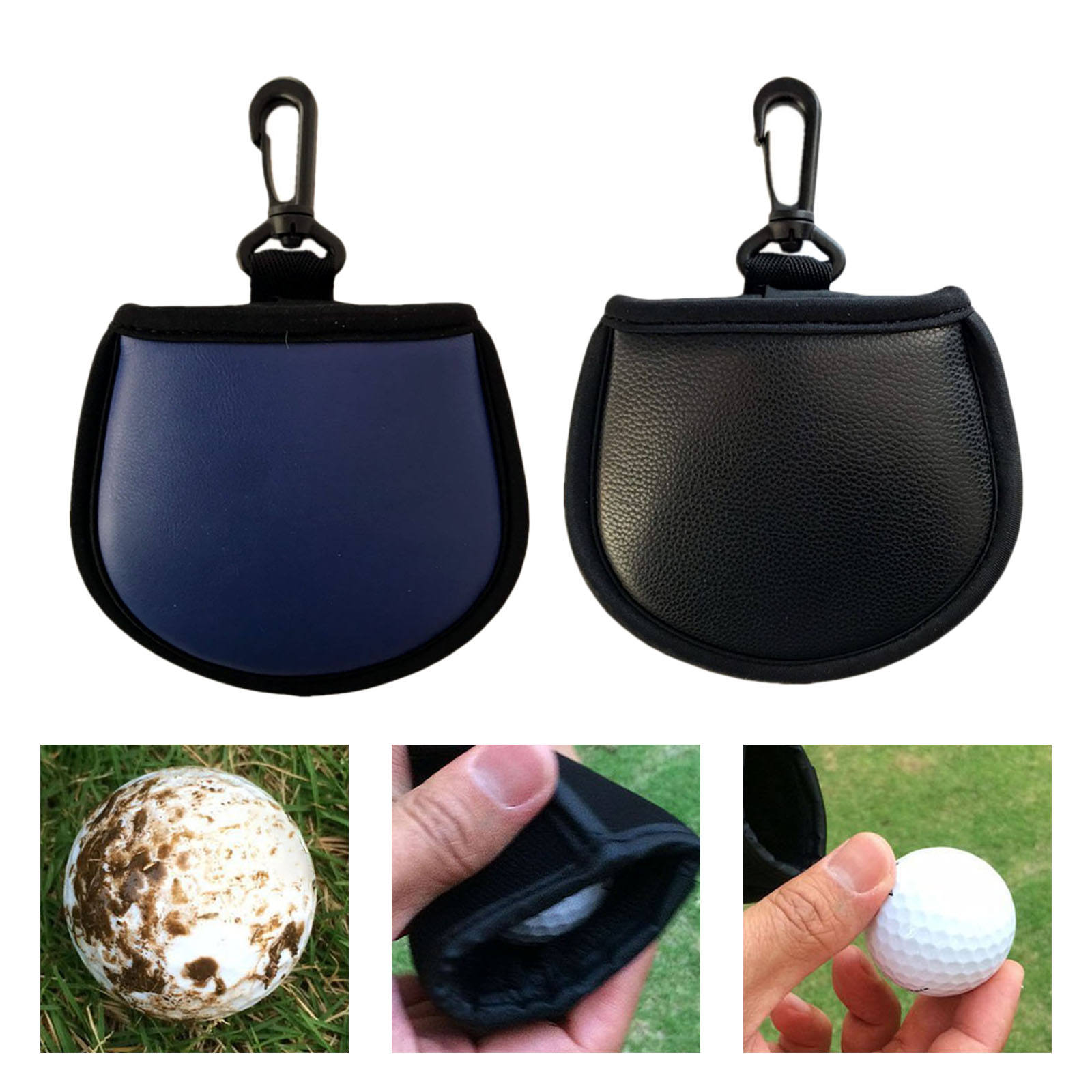 Washable Golf Ball Cleaner Washer Golfball Wiping Bag Cleaning Pingpong Balls Wiping Pocket with Carabiner Hook