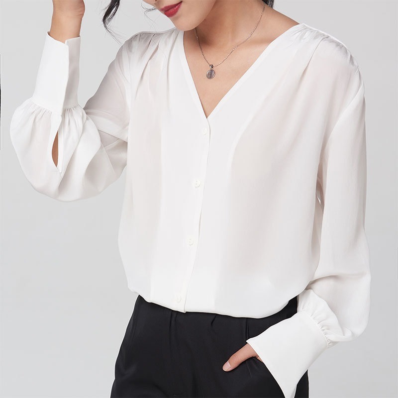 100% seda moda com decote em v dentro da camisa feminina