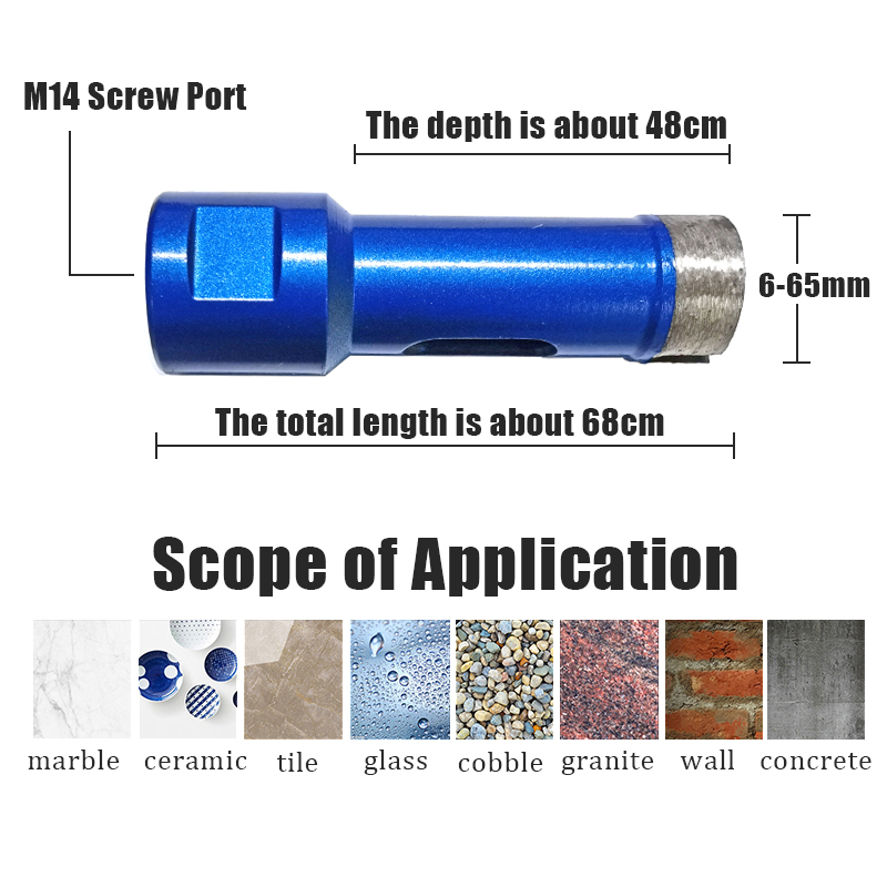 Core Bit, 6-65mm, M14, Mármore, Granito, Azulejo,