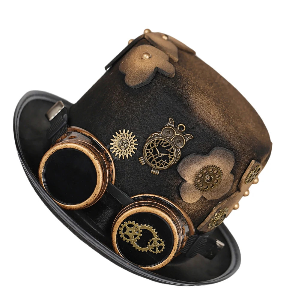 Steampunk Floral Top Hat Fedora Gothic with Flower Goggles for Costume Accessories Halloween
