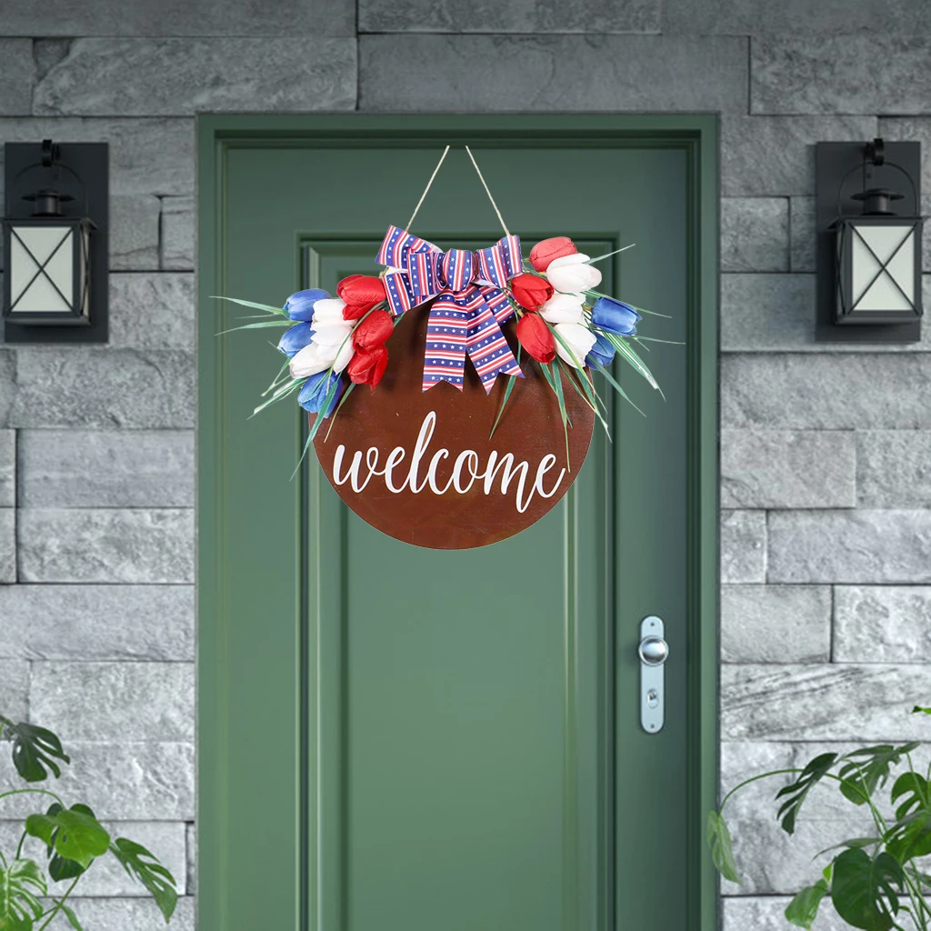 Welcome Sign Front Door Round Wood Hanging Door Sign Home Farmhouse Ornament