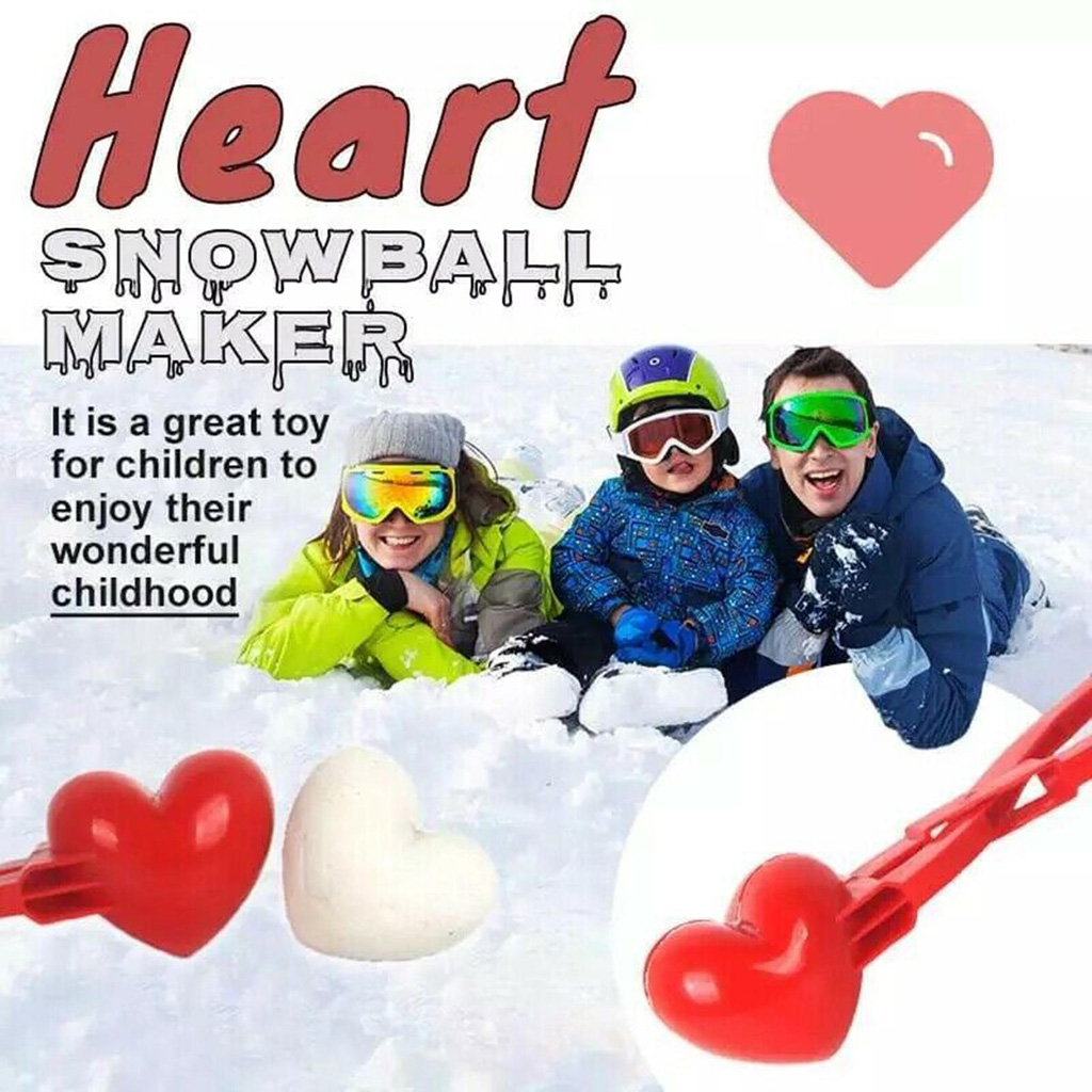 4x Snowball Clamp Herat Shape Clip w/ Handle Thick Plastic Snowball Maker Clip Children Outdoor Winter Snow Sand Ball Mold Tool