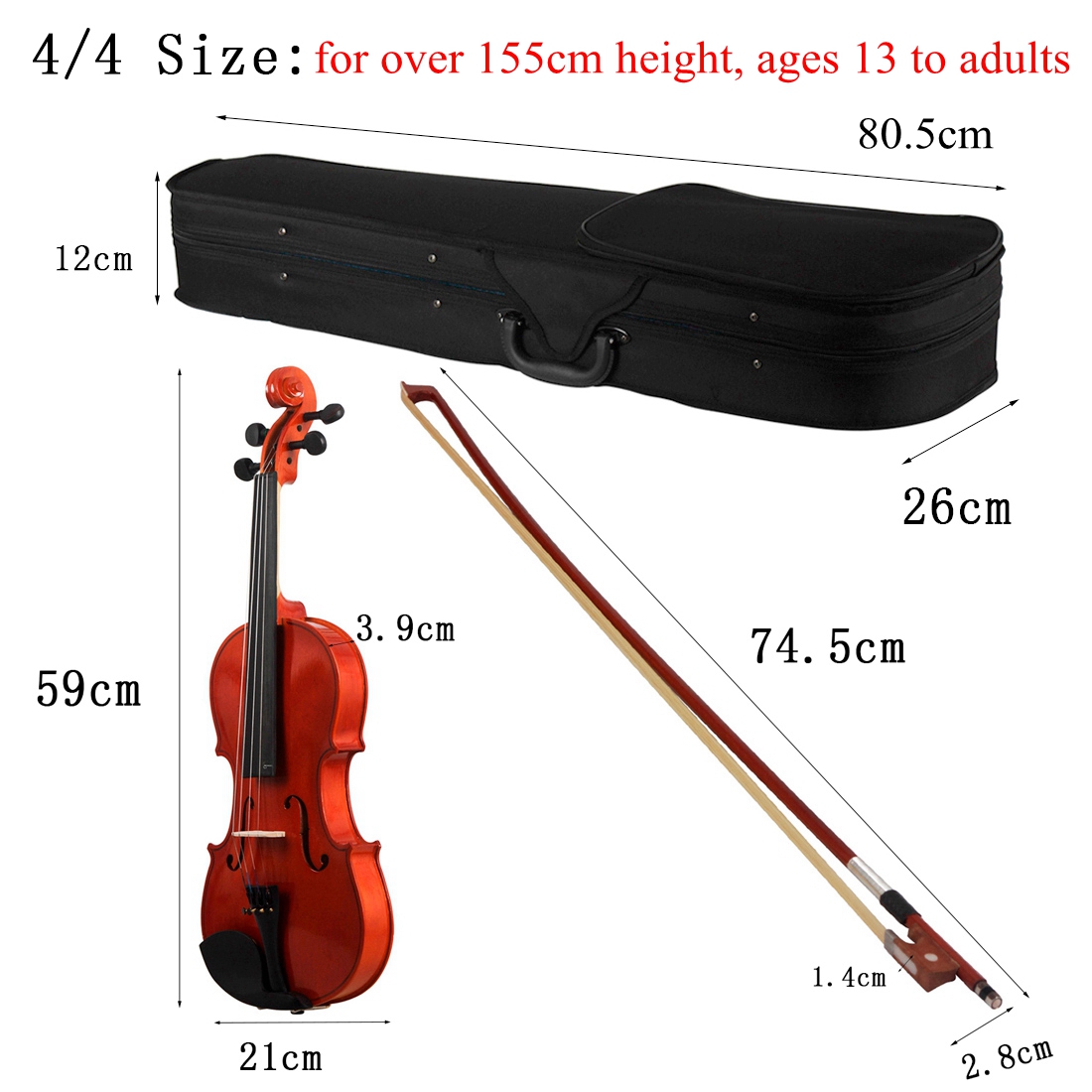 Title 12, 4/4 3/4 1/2 1/8 Acoustic Violin Color Natural /...