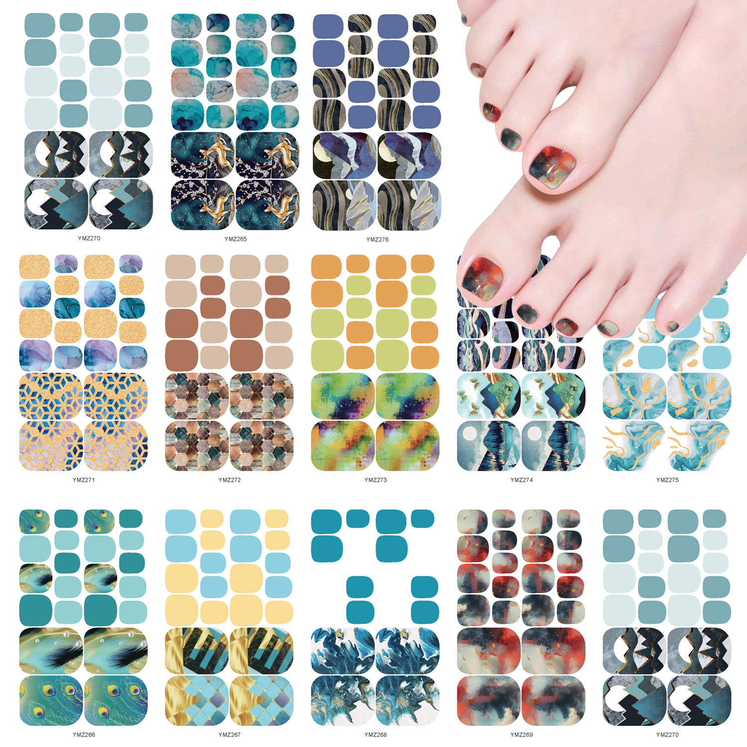 Best of Baking Free 22tips / sheet Retro Hot Marbled Starry Sky Toe Nail Stickers Lace Stickers Adhesive Foil Stickers Manicure Decals Reviews & Tips