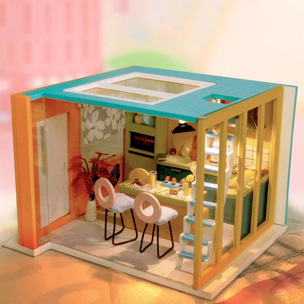 DIY Dollhouse Miniature with Furniture 3D Miniature House Room Toy LED Lights Birthday Gift Christmas Present for Kids Adults