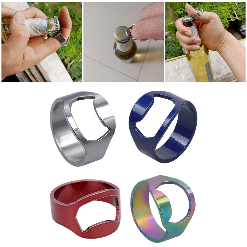 4 Pieces Bottle Opener Ring Colorful 4 Color Creative Lightweight Versatile Jewelry Finger for Holiday Family Gift Women Men