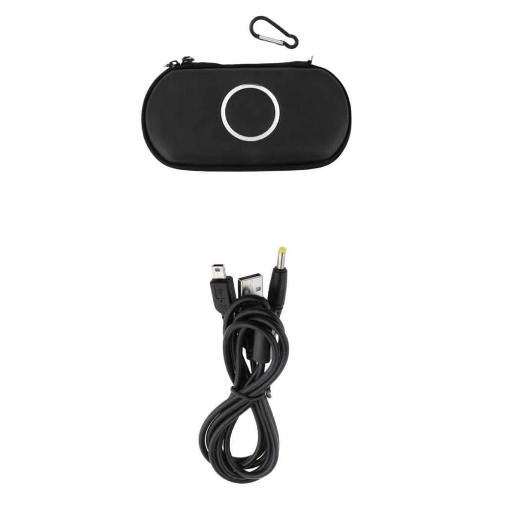 Game Carry Case W/Carabiner & USB Charging Cable for  PSP 1000/2000/3000