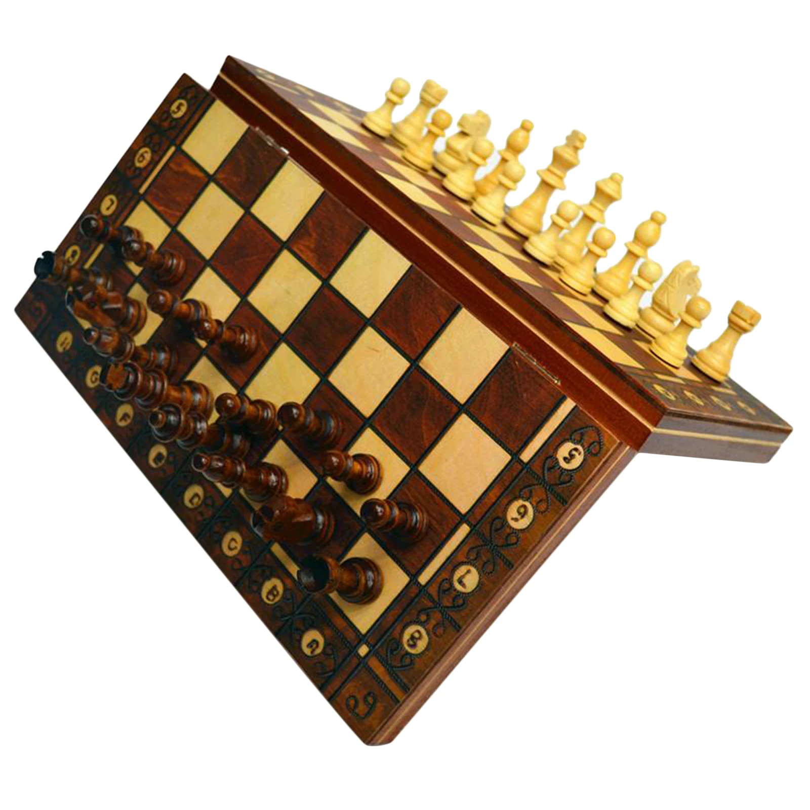 Portable Travel Board Toys 34cm Magnetic Wood Folding Chess Checkers Backgammon