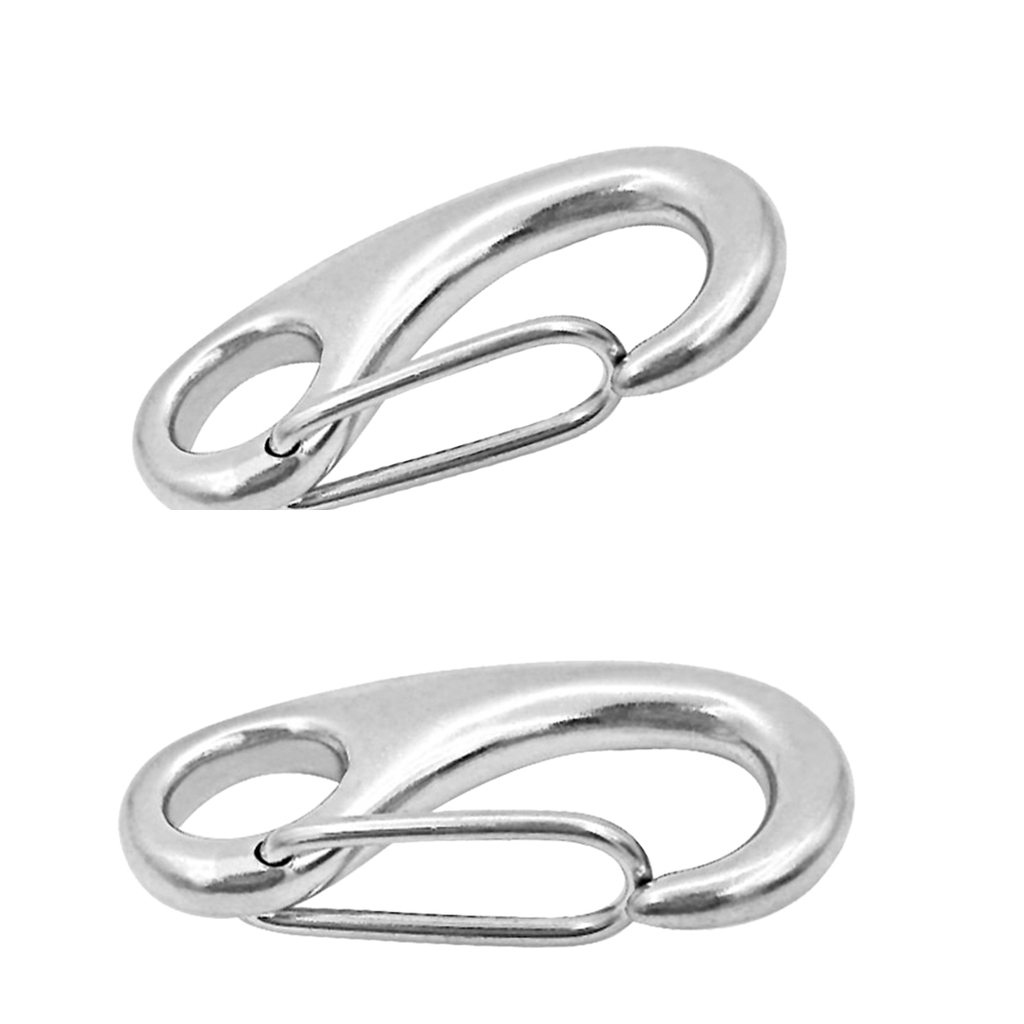2pc Silver Heavy Duty Stainless Steel 316 Spring Snap Hook Clip Keychain