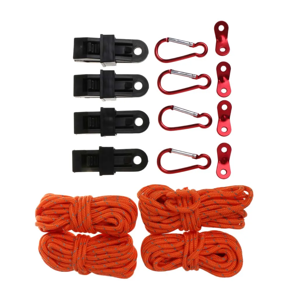 16Pcs Tent Accessories Kit Reflective Rope/Tent Clip/Rope Fastener/Carabiner