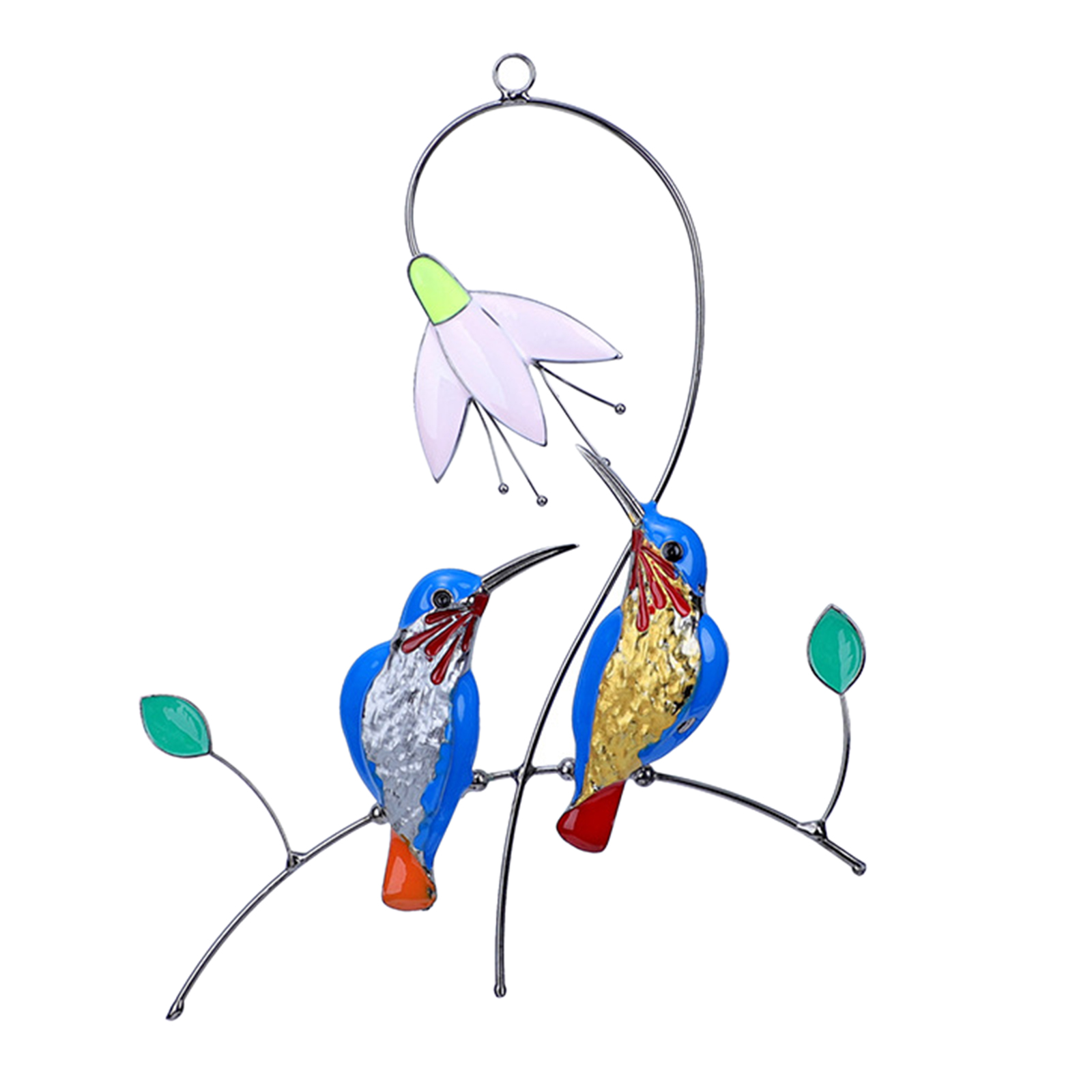 Hummingbirds Stained Glass Suncatcher Birds Pendant Outdoor Home Decoration