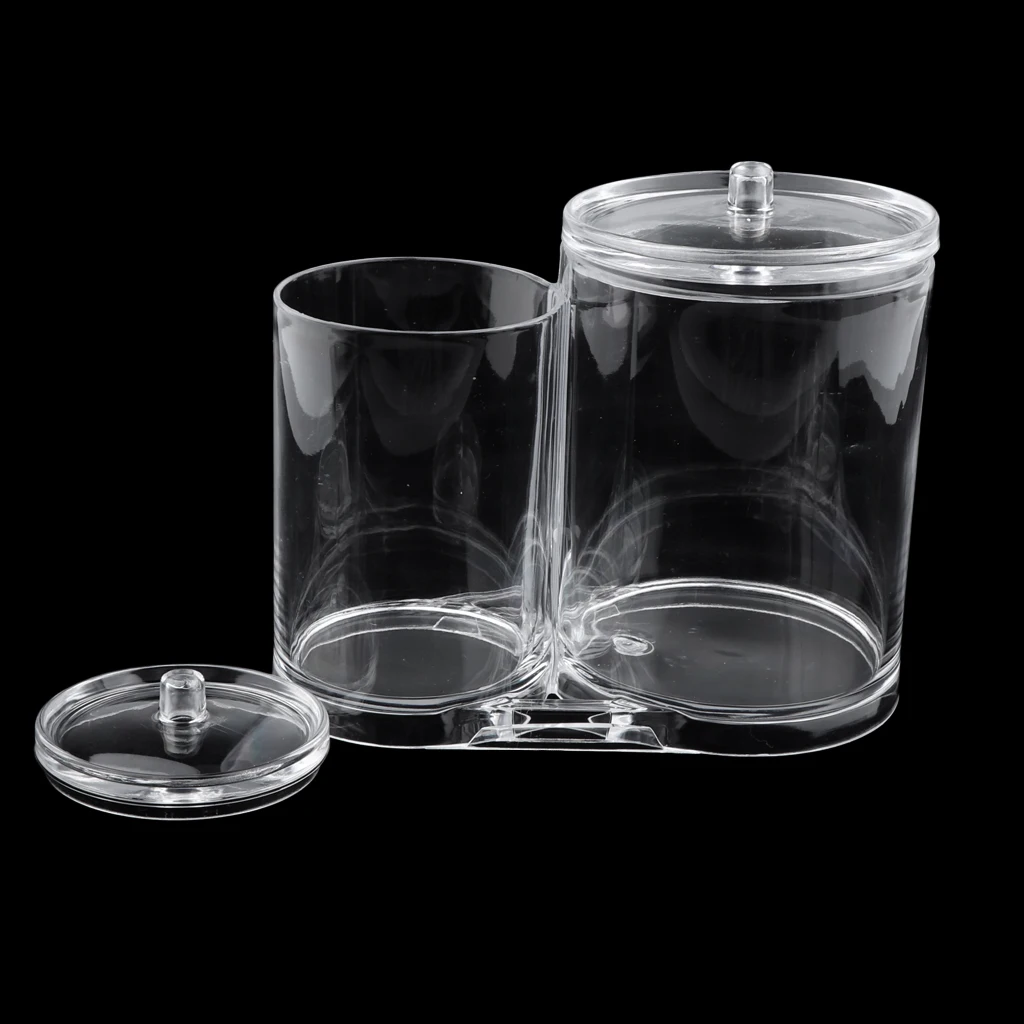 Clear Acrylic Cotton Ball Holder with Lid 2 Compartment Makeup Brush Pads Swab