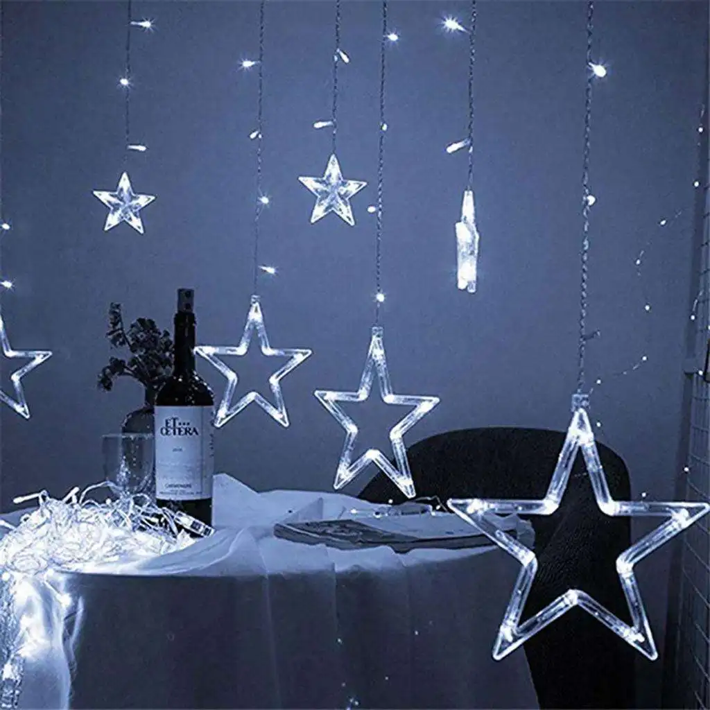 WarmWhite LED Twinkle Star Fairy String Curtain Window Light Xmas Decoration