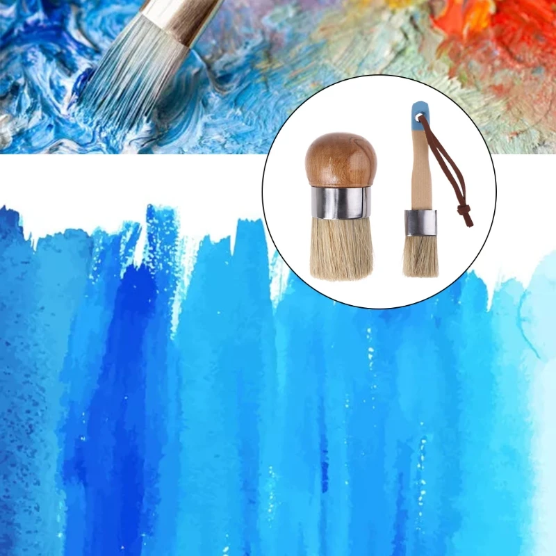 cheap paint brushes 2 Pcs Round and Flat Chalk Paint Wax Brush Ergonomic Wood Handle Bristle Brushes XX9B wide paint roller