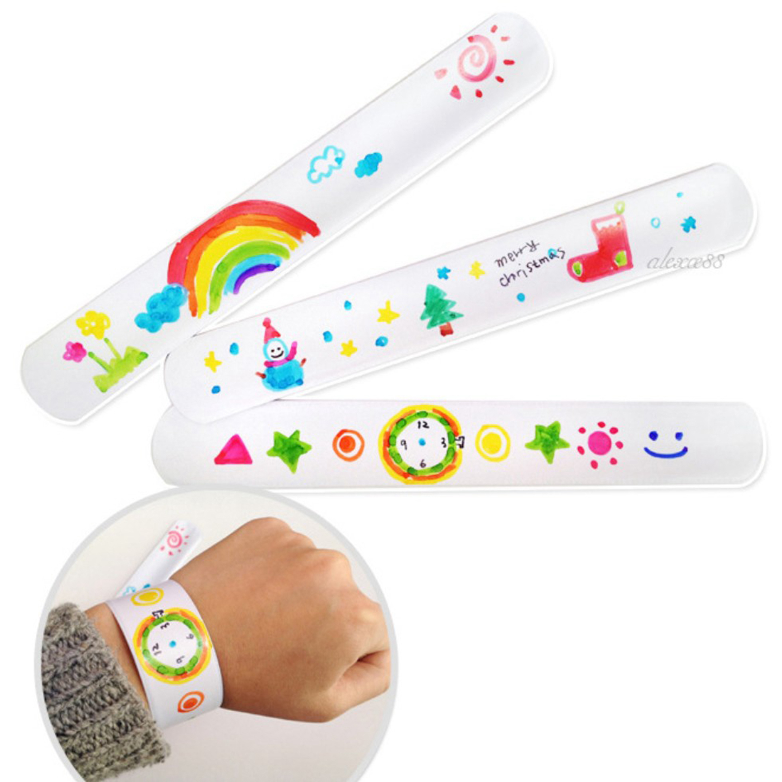 10 Pack White Slap Bracelet Band Painting Pat for Kids DIY Gift Supplies