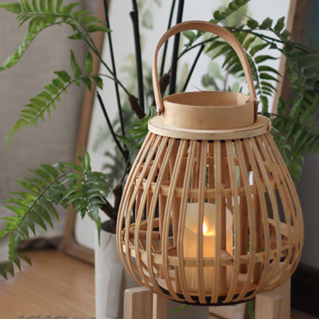 Bamboo Lantern Hand Woven Candlestick Candle Holder Holiday Party Desktop Decor Crafts