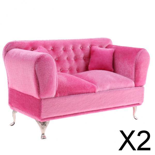2x1/6 Mini Long Sofa Pink Mini Suede Sofa Dollhouse for  Accessories
