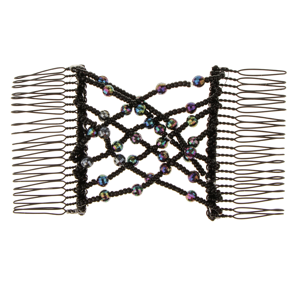 Portable Glass Beaded Magic Comb Elastic Double Insert Clips Stretch Hair Head Comb Hair Accessories Headwear Tool