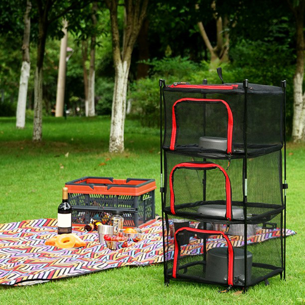 4 Layer Nylon Netting Collapsible Mesh Outdoor Cookware Hanging Drying Dry Rack Net Food Dehydrator Storage Net Basket w/ Bag