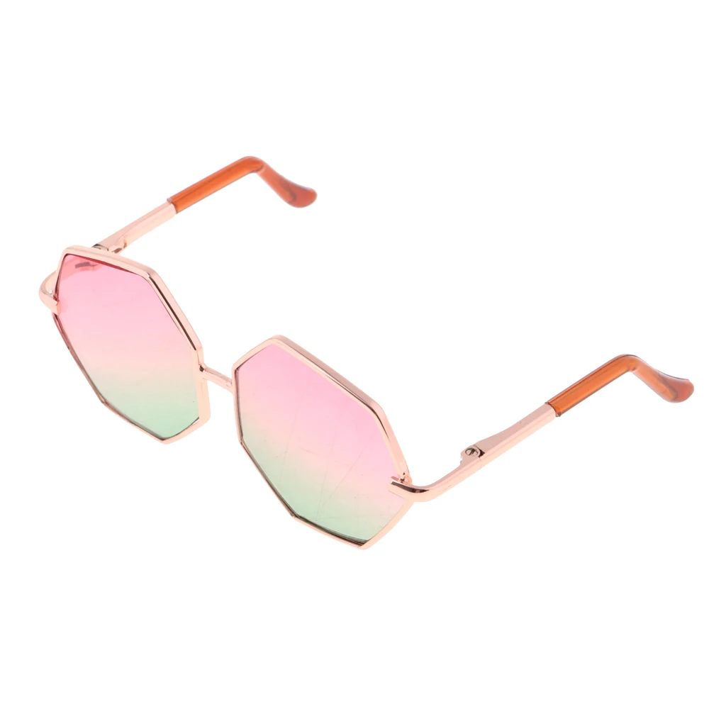 Doll Accessories Metal Frame Hexagon Glasses Sunglasses for 1/6 Blythe Dolls Pink & Green
