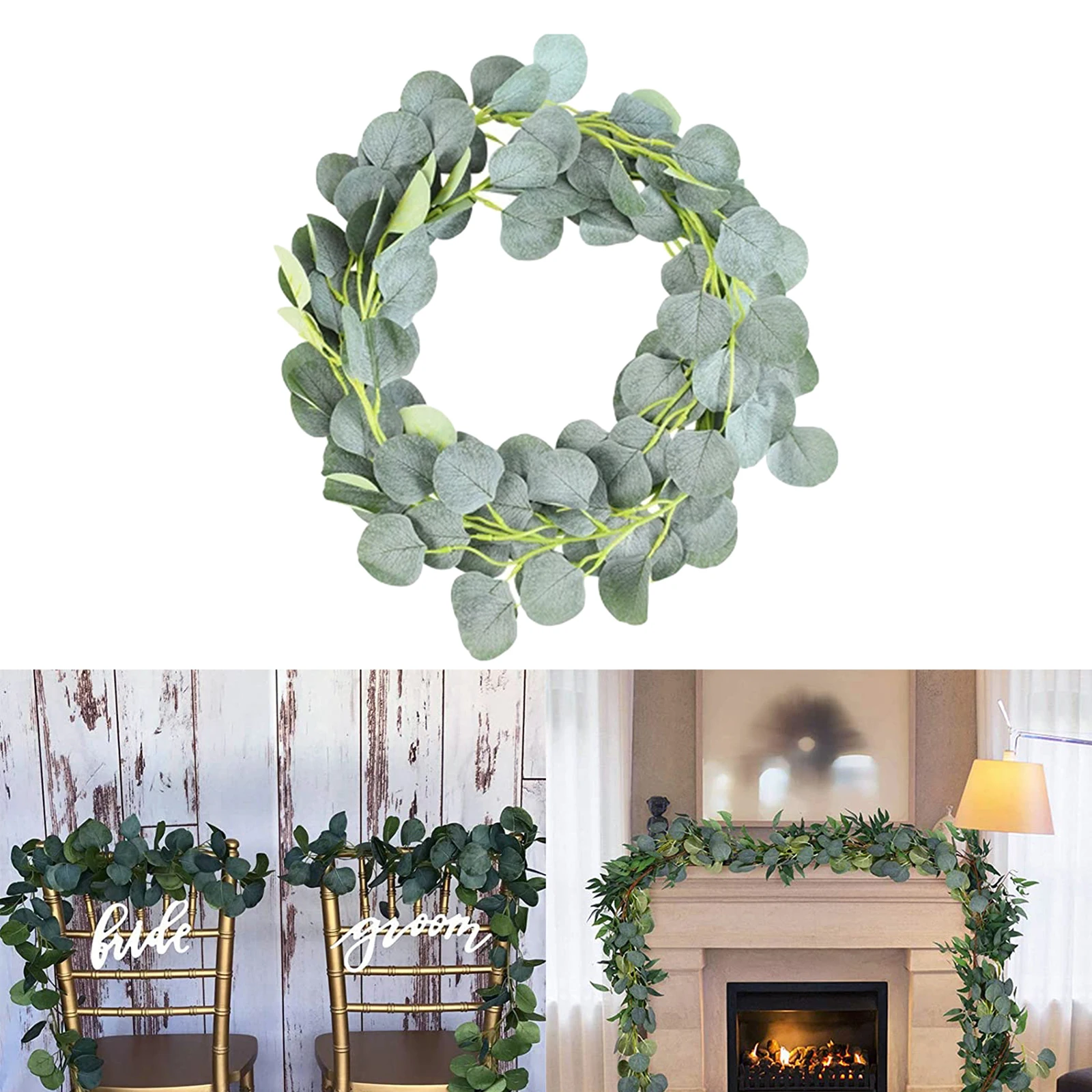 200cm Fake Silver Dollar Eucalyptus Garland Silk Vine Holiday Wall Decors