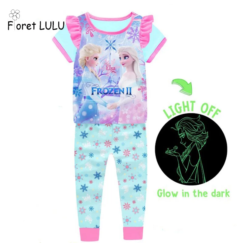 Children Unicorn Baby Sleepwear Kids Cartoon Frozen Clothing Short sleeve trousers For Infant Girls Sets Luminous pajamas Summer Sleepwear & Robes hot