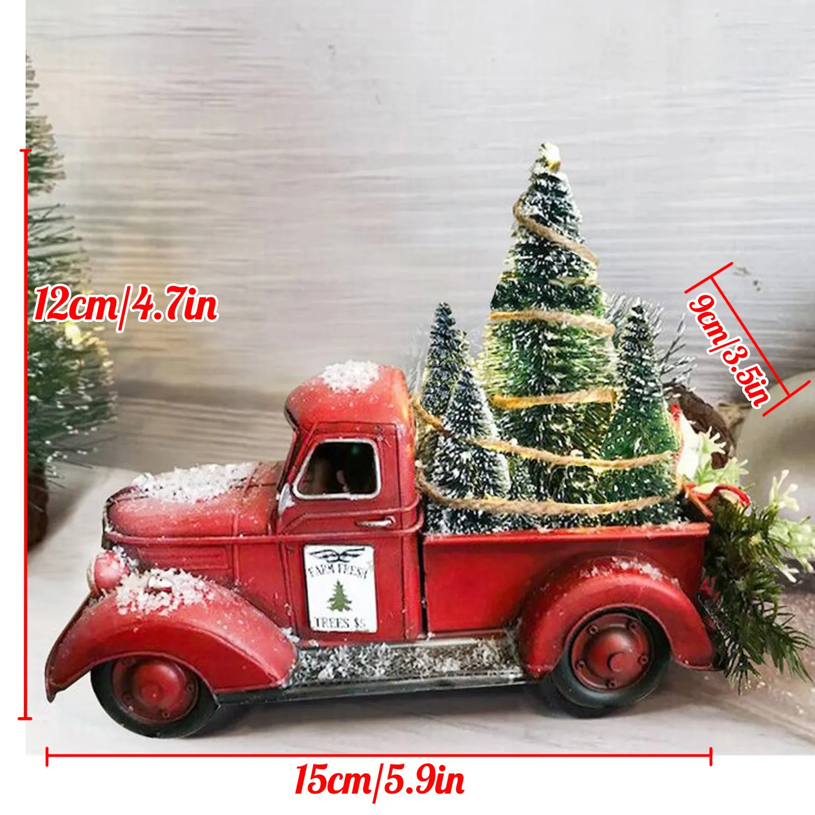 Holiday Farm Christmas Tree Red Truck Frosted Glass Hurricane Vase 