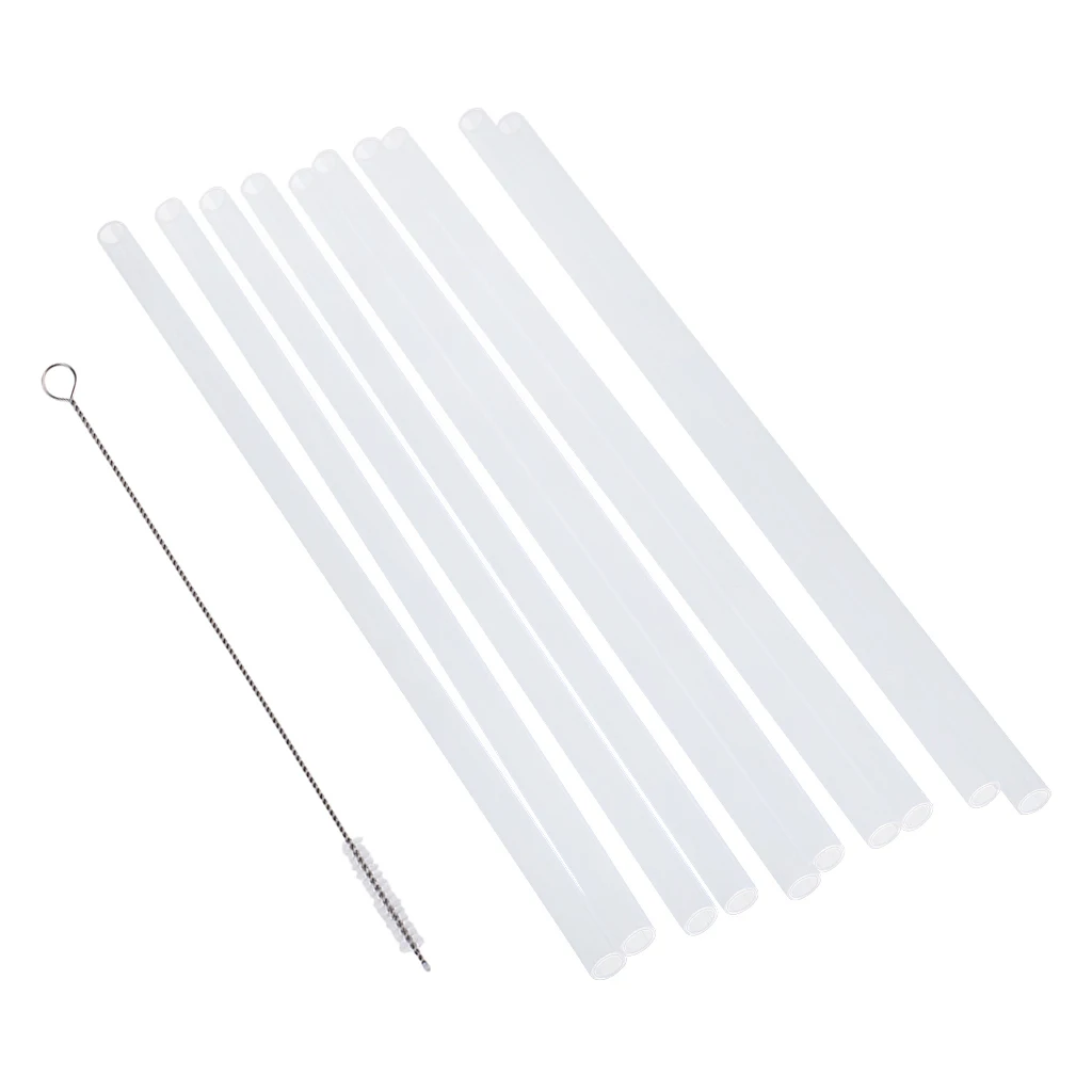 10x Reusable Clear Hard Plastic Straws+1x Cleaning Brush Replacement Tumblers