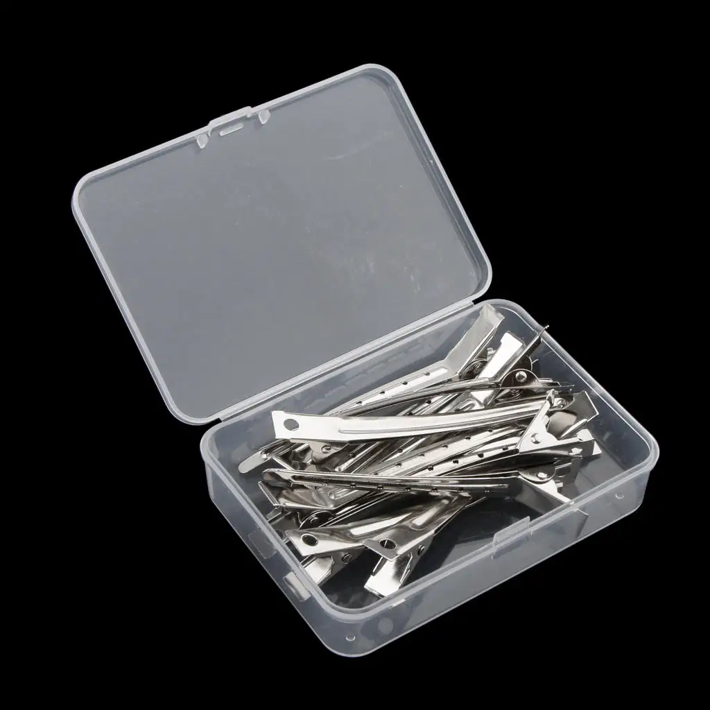 12Pcs Stainless Steel Silver Hairdressing Clips Salon Hair Section Styling Clamps with Box