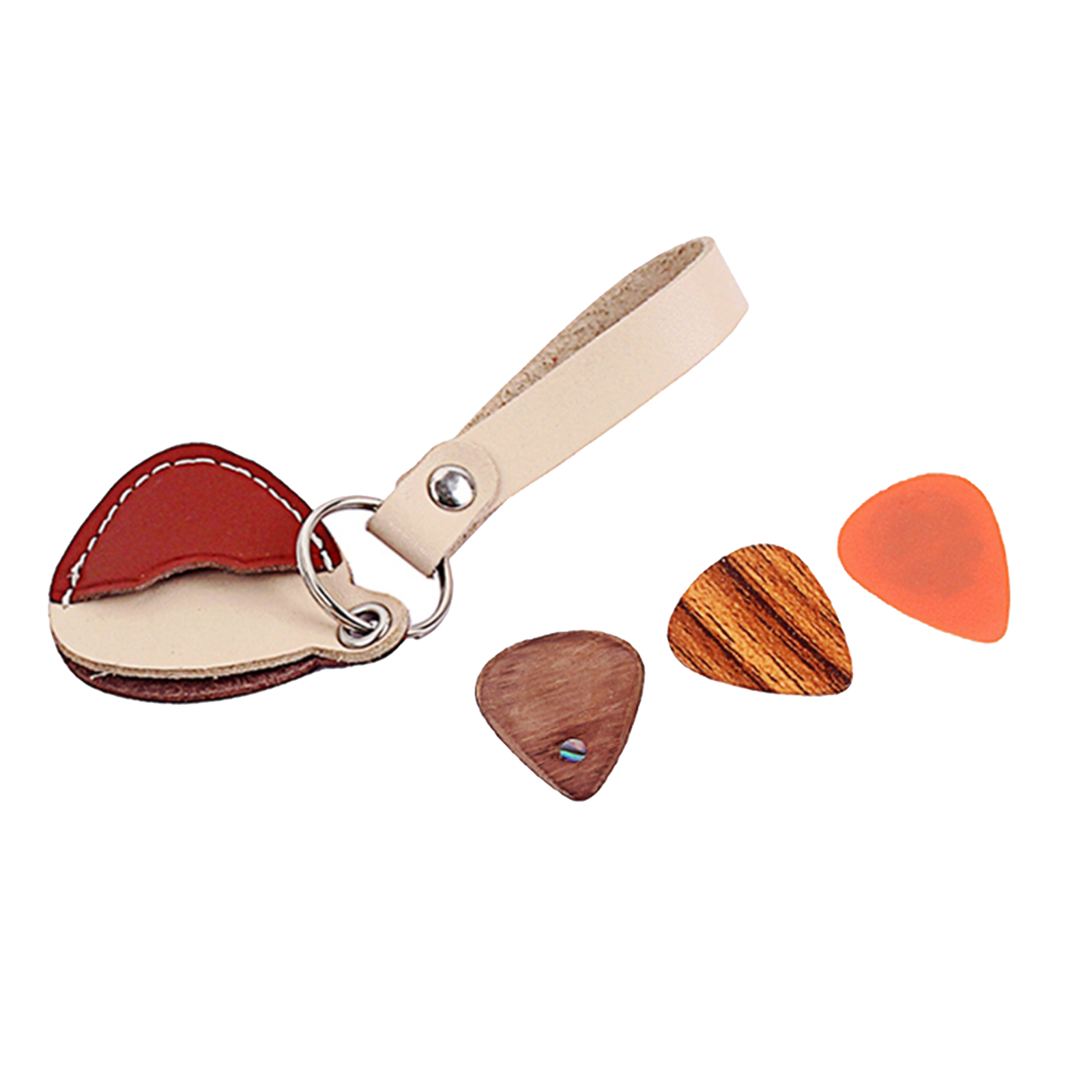 Guitar Pick Holder Leather Guitarra Plectrum Case Bag Keychain with 3pcs Guitar Picks