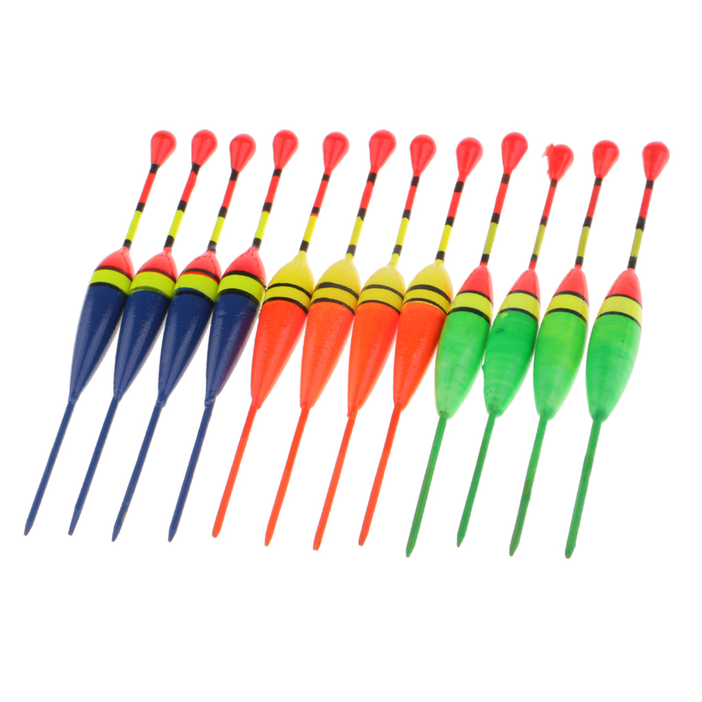 12pcs/pack Fishing Float Bobbers Set Wooden Fishing Buoy Rock Fishing