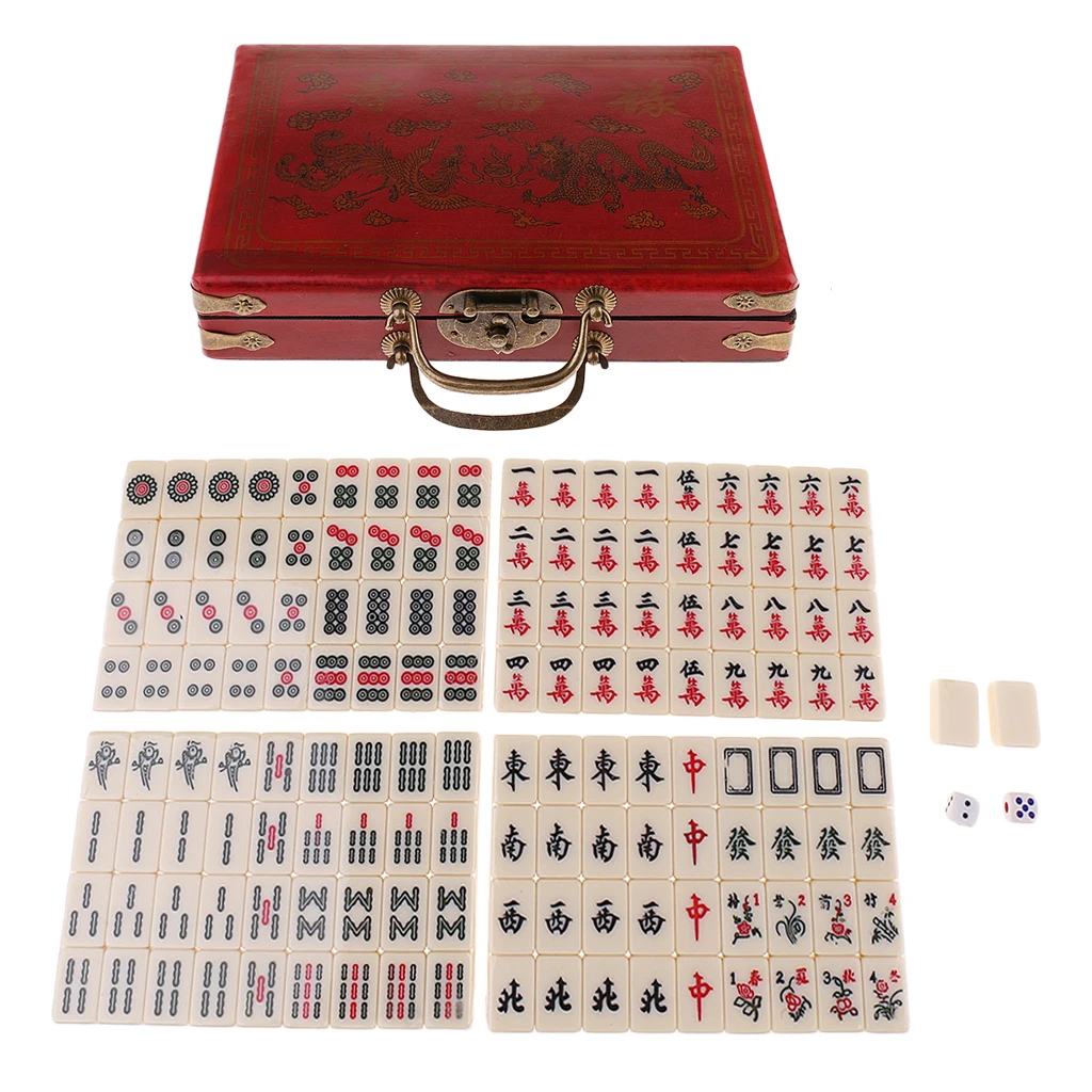 Traditioanl Board Game Chinese Antique Mahjong 144 Miniature in 23x16.2x4.5cm