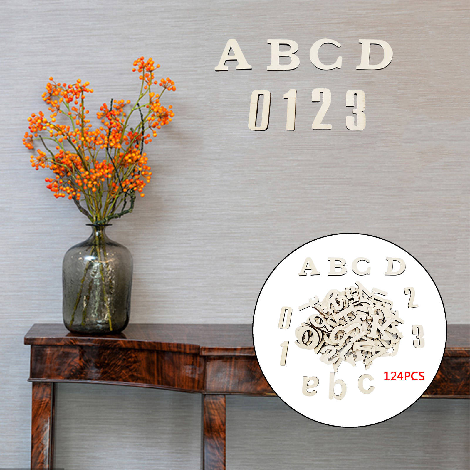 124 Pieces Wooden Capital Letters Alphabet Pieces Numbers Wood Cutout Letters Handcrafted for Farmhouse Nursery Decor Gift Baby