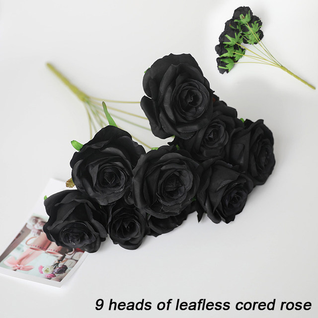 Black Rose Artificial Flowers Head With 7 Head Bunch Silk Flower