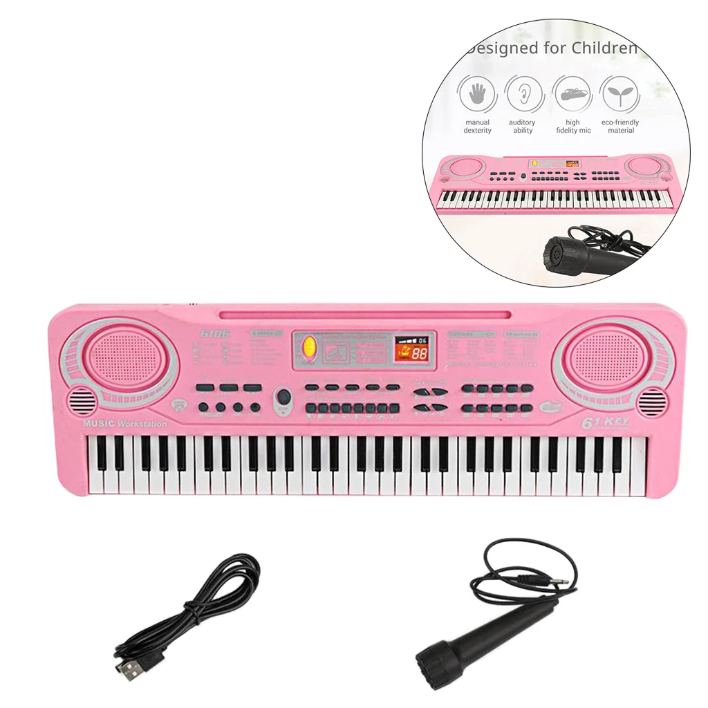 Electronic Organ 61 Keys Keyboard Piano Instrument Kids Toy w/ Mic USB / Battery Powered for Children