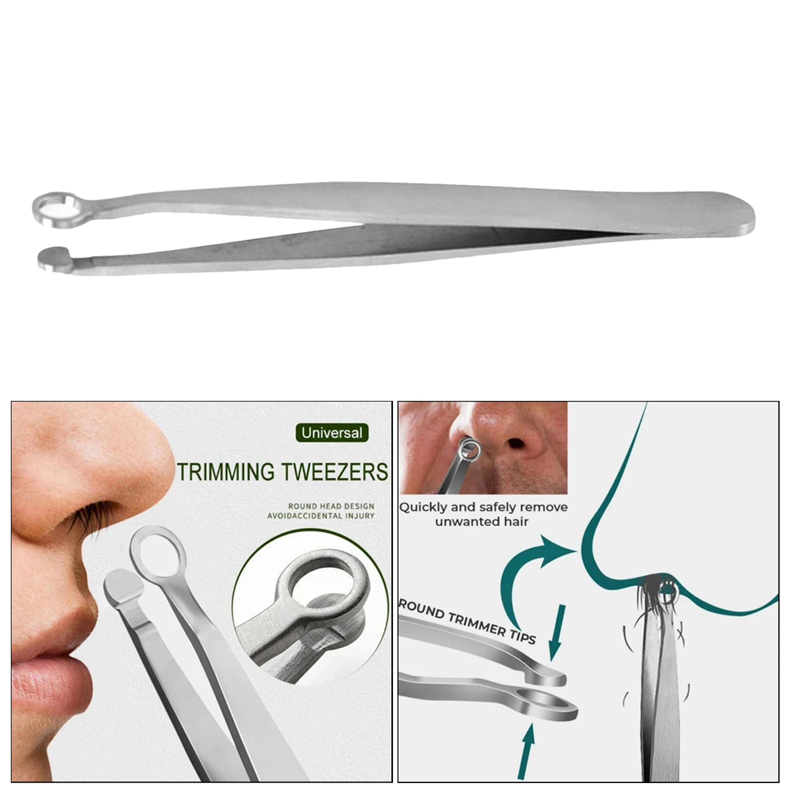 1pcs Universal Nose Hair Trimming Tweezers Safe Stainless Steel Trimmer Eyebrow Grooming Tools for Nose Hair Shaving Supplies