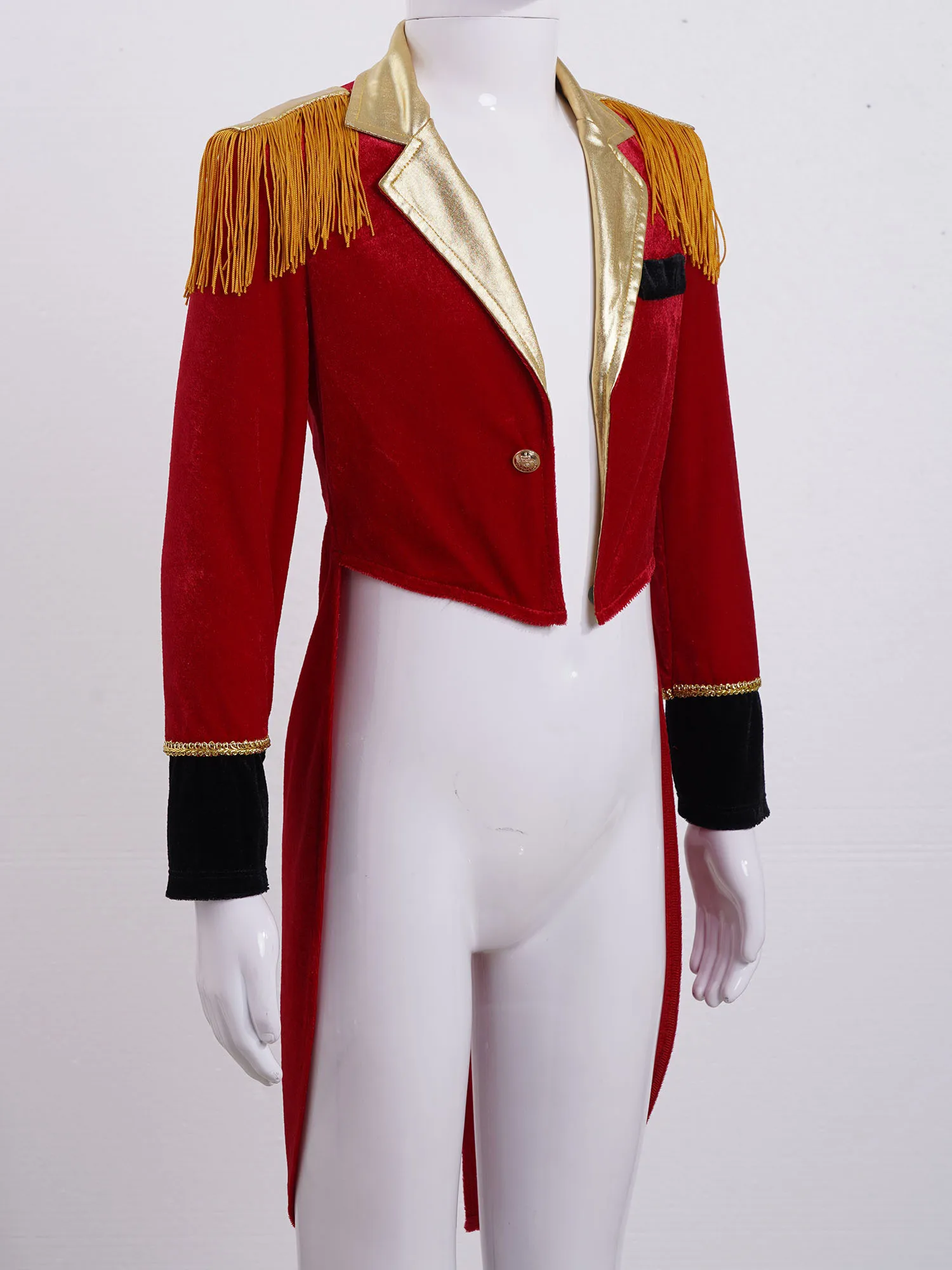Kids Boy Circus Ringmaster Costumes Lapel Collar Tailcoat Jacket Tuxedo Coat Outfit Long Sleeves Tassels Showman Cosplay Uniform Anime Costumes