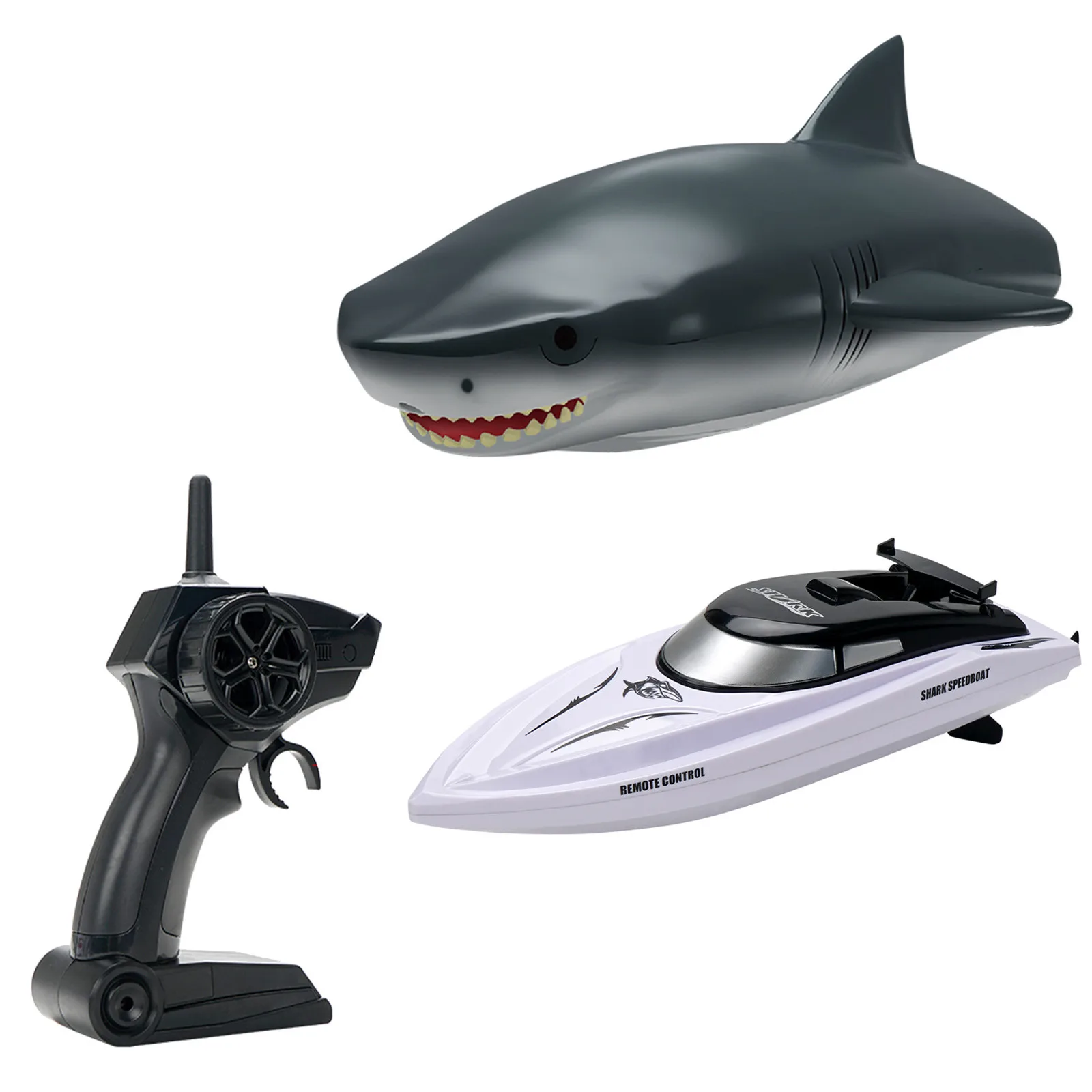2.4G 4 Channel Remote Control Boats for Pools and Lakes for Kids and Adults Newest Simulation Remote Control Shark Boat with Dual Motor Swim in Water RC Boat XFUNY 