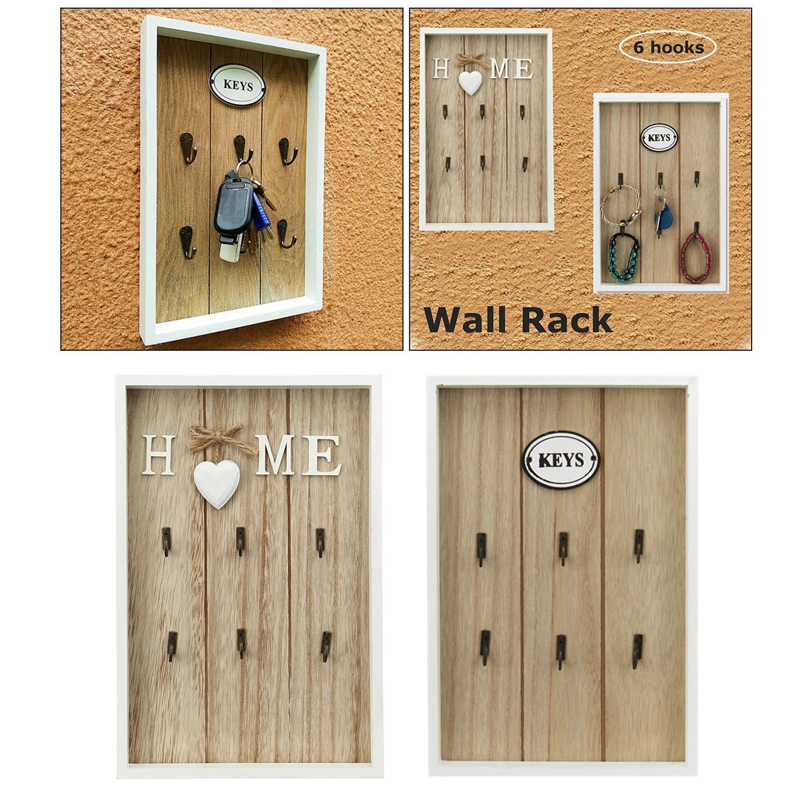 Details about   Brown Home Theme Wooden Key Holder Wall Mounted Key Organizer 6 Hooks 