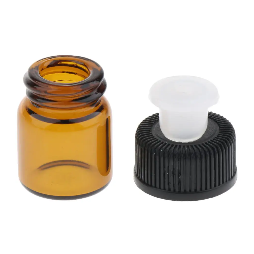 300 Pieces 1ml Amber Glass Bottle Screw Ca p  Dram Essential Oil Vial