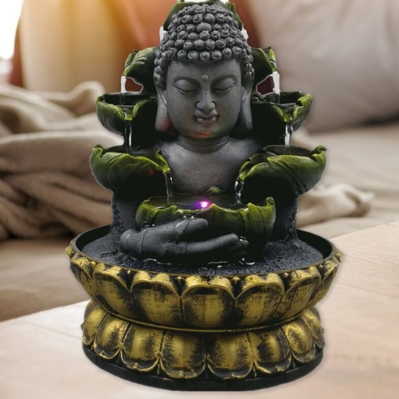 Buddha Tabletop Fountain LED Lights Waterfall Landscape Patio Home Office Porch Decor