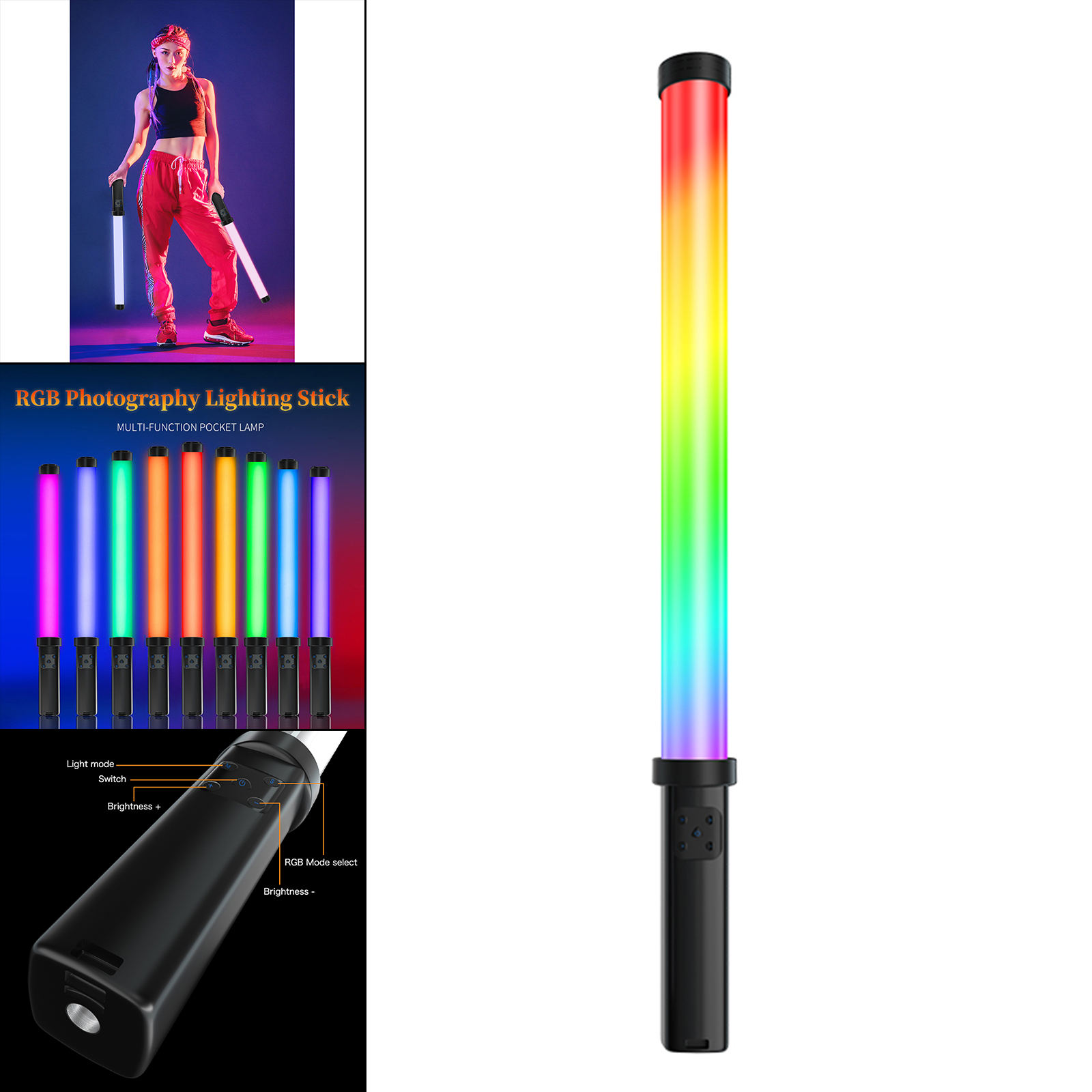 RGB Handheld LED Light Built-in Rechargable Battery Photography Stick for Videography