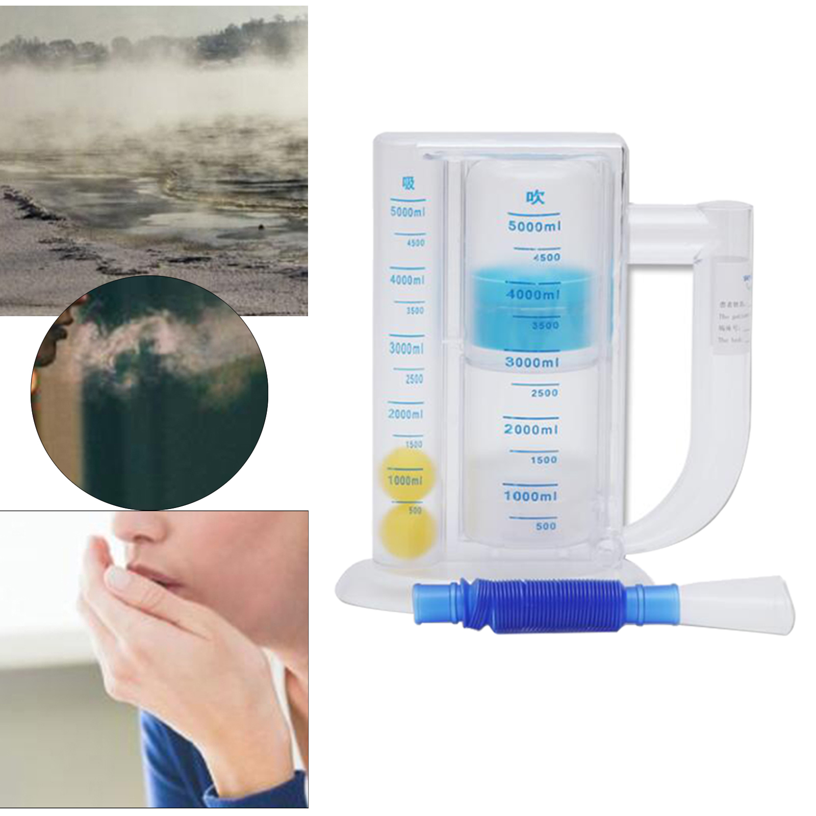5000ml 3-Ball Capacity Lung Deep Breathing Trainer Exerciser with Handle