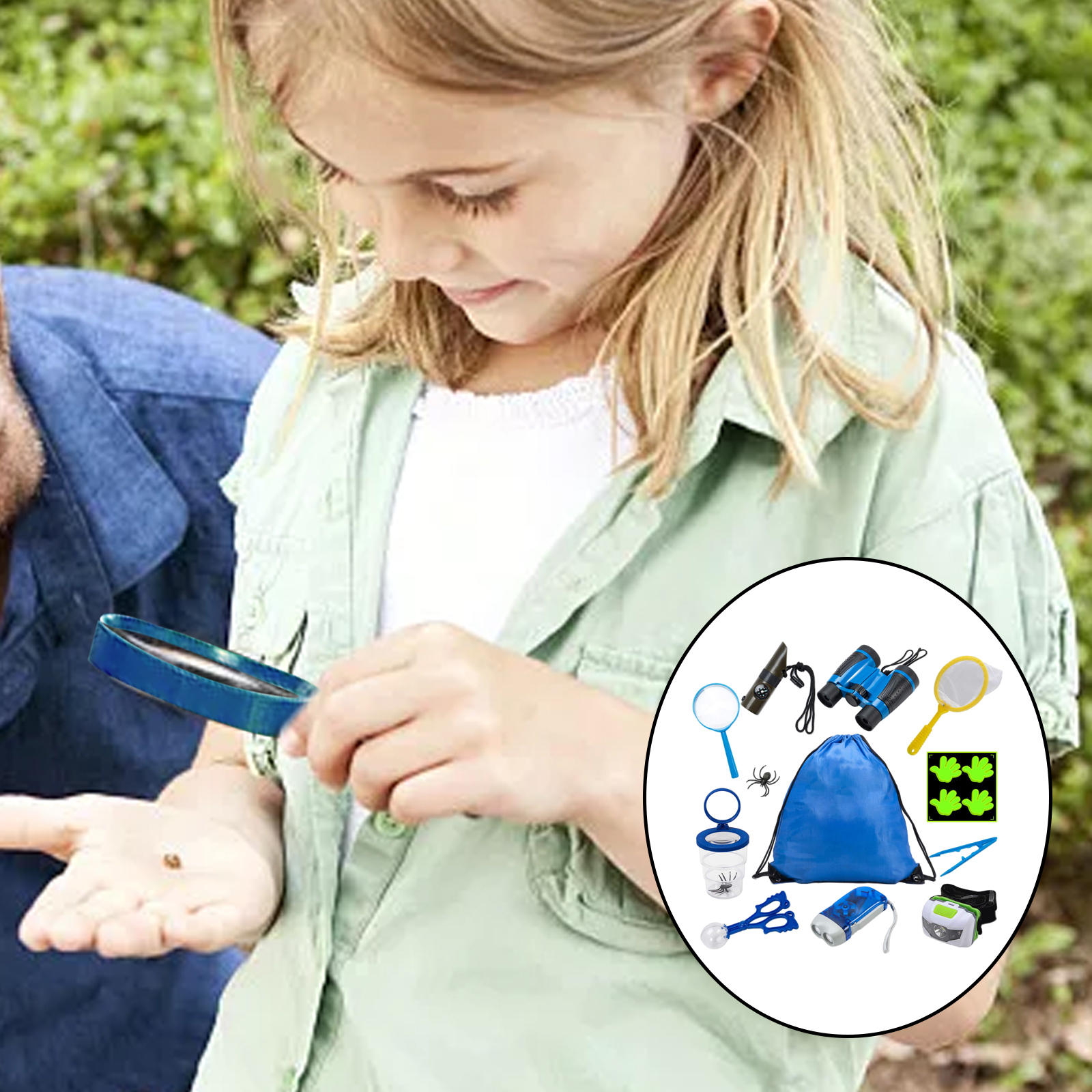 Outdoor Adventure Camping Kit Explorer Toy Insect Viewer Nature Binoculars Bug Catcher Kit for Hiking Exploration Boys & Girls