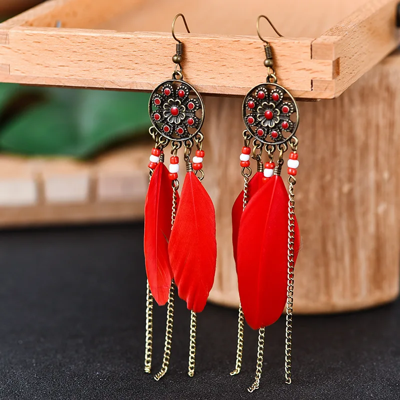 2021 Bohemian Boho Tassel Colorful Wooden Beads Dangle Stud Women Earrings Gift 