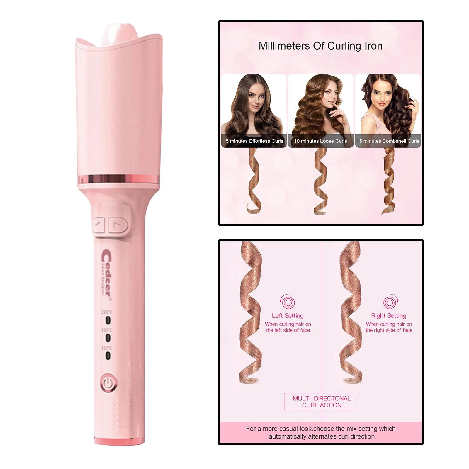 Automatic Hair Curler Auto Rotating Curling Iron for Salon Home EU