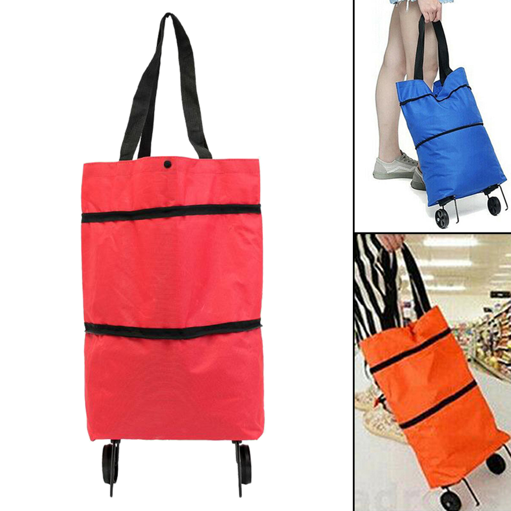 Trolley Bags Folding Shopping Cart Grocery Bag Portable Shopping Bags with Wheels, Reusable Handbag Fast Free