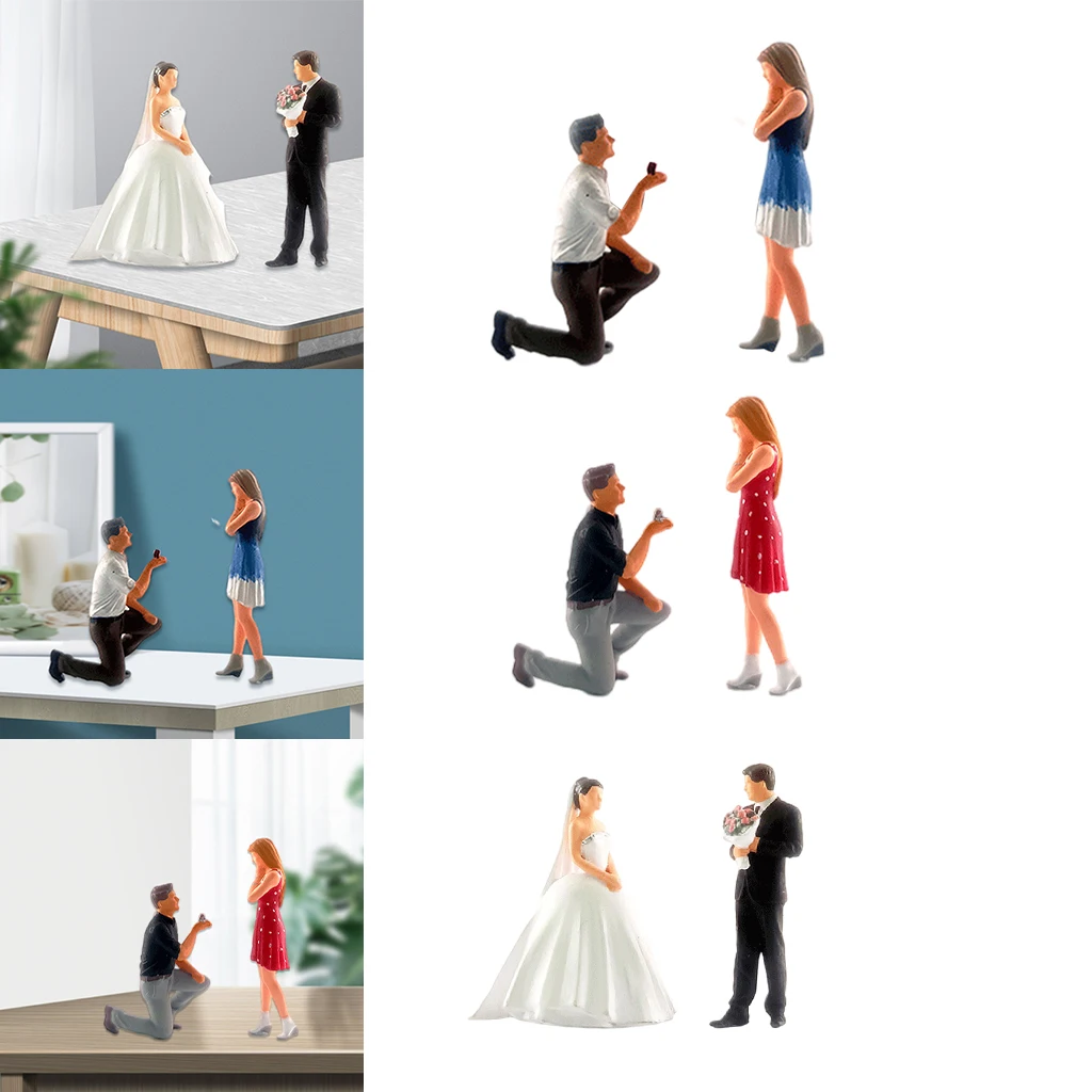 2x 1/64 Scale Hand Painted Miniature Tiny Propose Wedding Doll Layout Scenery Scenario Diorama Model Children Toy