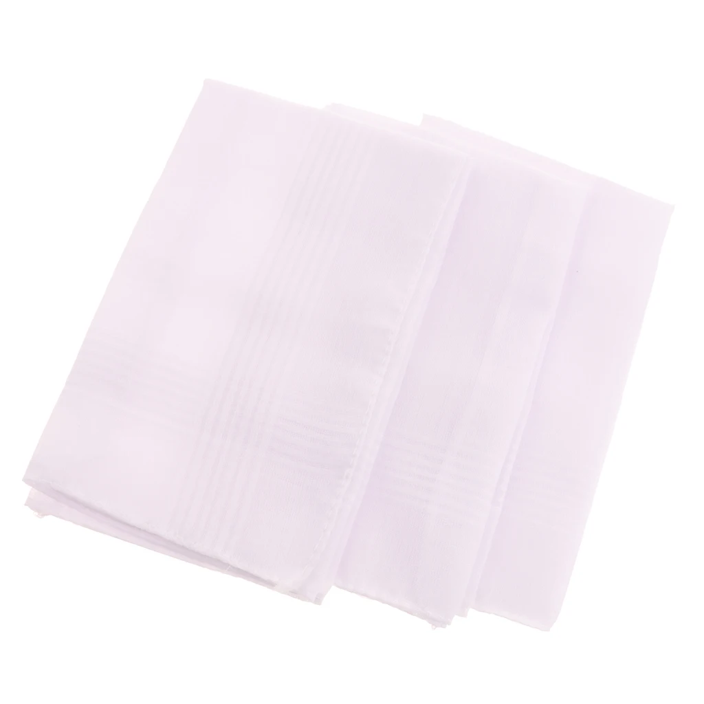 3 Pack Women Men White Handkerchiefs Soft Square  Party Hanky