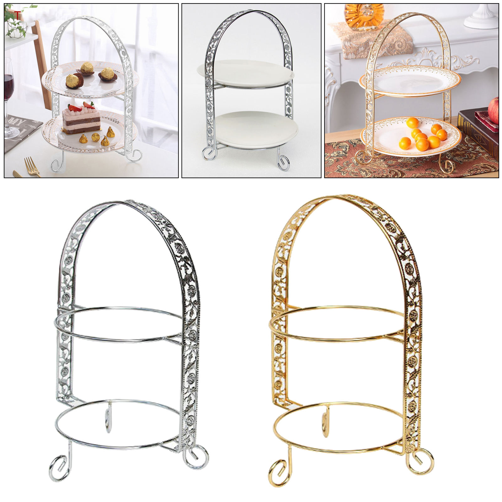 Iron 2-Tire Cupcake Platter Metal Display Cake Tray Stand Serving Plate Plate Rack Kitchen Party Holiday Wedding Decor